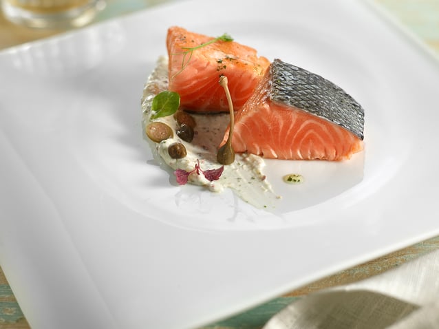 Abama Melvin restaurant presents salmon with tartar sauce